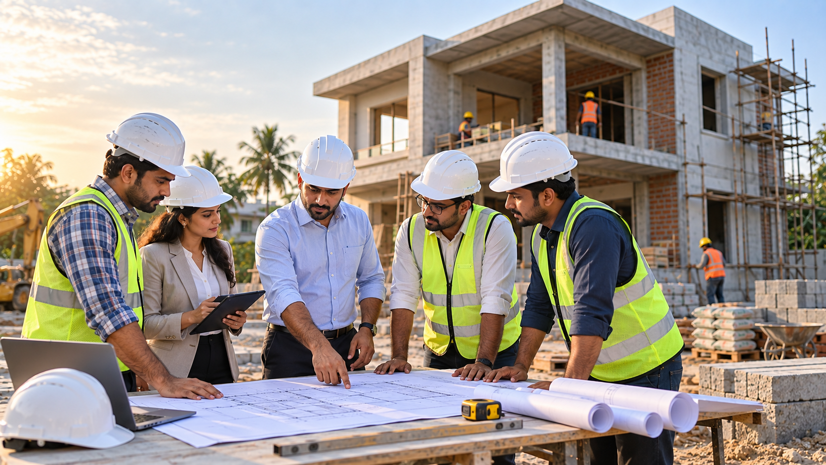 Site engineer coordinating a residential construction project